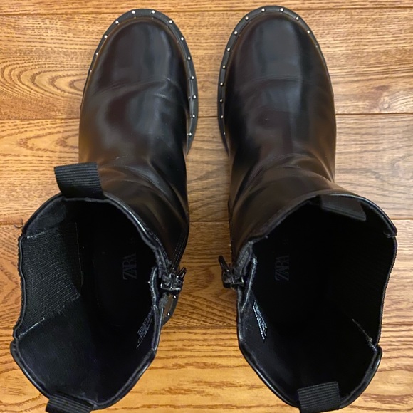 Girls Black Booties with Silver Stud Detail. - Picture 6 of 8